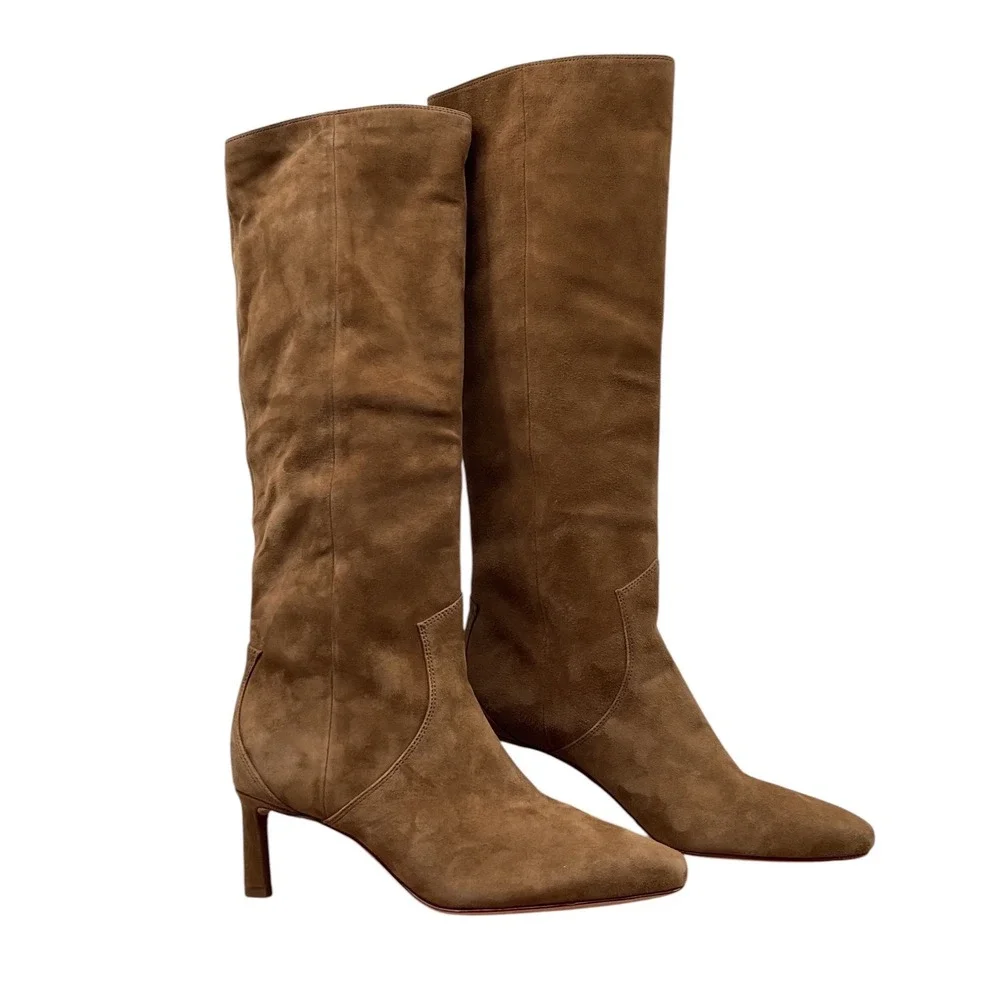 Veronica beard  Brown Suede Knee High Pointed Toe Stiletto Heel Pull On Boots